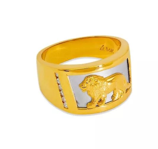 NEW 14K TWO TONE GOLD MEN'S FANCY LION CZ RING (1 of 2)