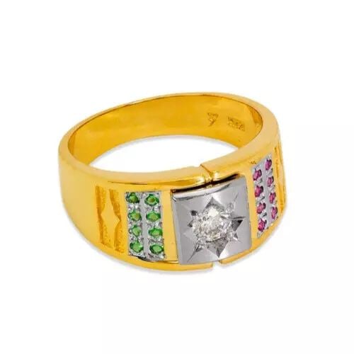 NEW 14K TWO TONE GOLD MEN'S FANCY CZ RING: NEW 14K TWO TONE GOLD MEN'S FANCY CZ RING 14K Two Tone Gold Approx. 11mm Center, 4.5mm Band High Polished/Cubic Zirconia Weight: 7.6 Grams