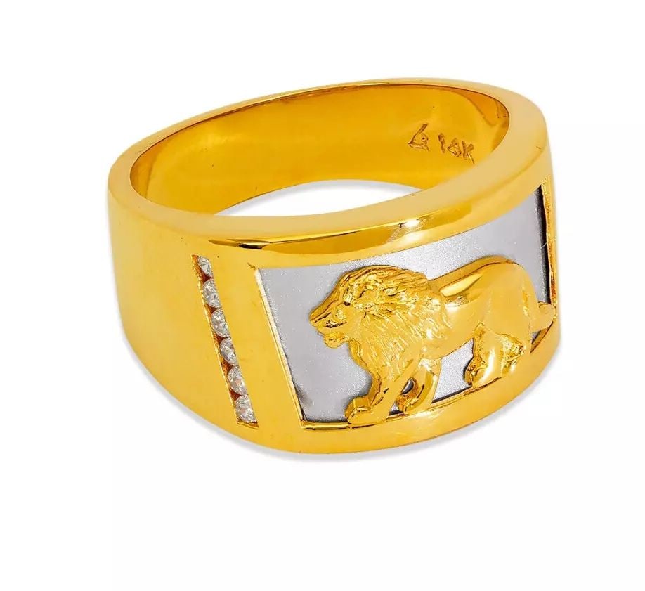 NEW 14K TWO TONE GOLD MEN'S FANCY LION CZ RING (1 of 2)