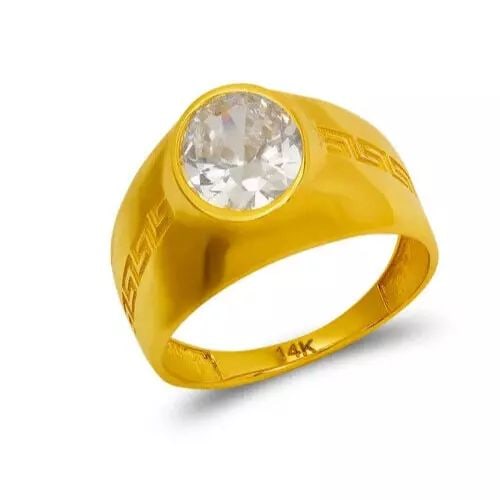 NEW 14K YELLOW GOLD MEN'S CZ RING: NEW 14K YELLOW GOLD MEN'S CZ RING 14K Yellow Gold Approx. 14mm Center High Polished/Cubic Zirconia Weight: 4.3 Grams