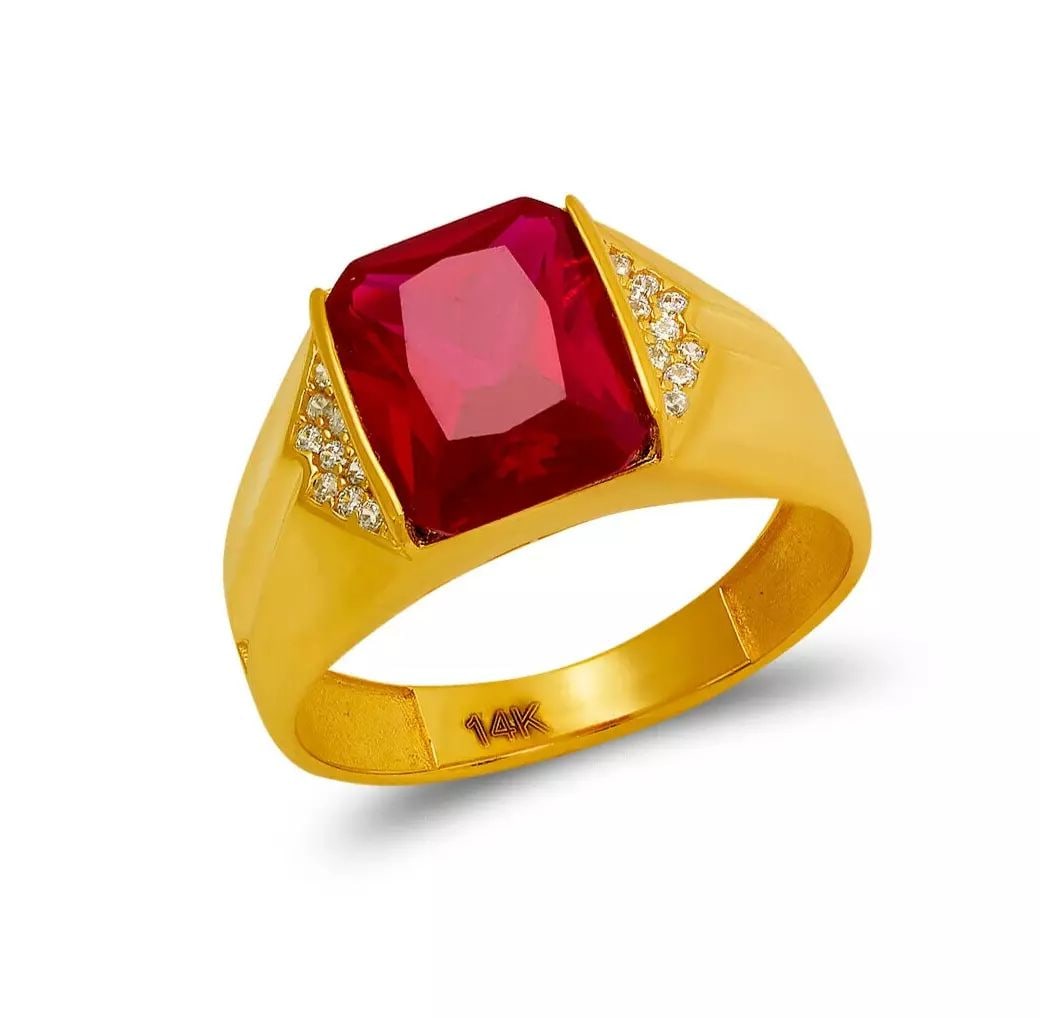 NEW 14K YELLOW GOLD MEN'S CZ RING: NEW 14K YELLOW GOLD MEN'S CZ RING 14K Yellow Gold Approx. 11mm Center High Polished/Cubic Zirconia Weight: 5.1 Grams