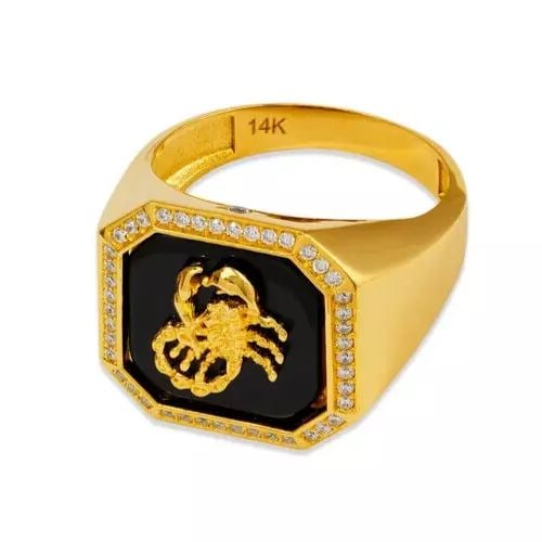 NEW 14K YELLOW GOLD MEN'S SCORPION RING: NEW 14K YELLOW GOLD MEN'S SCORPION RING 14K Yellow Gold Approx. 18mm Center, 4mm Band High Polished/Cubic Zirconia Weight: 8.2 Grams