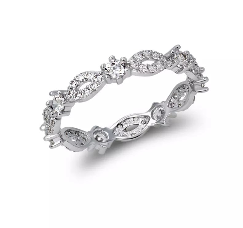 NEW 14K WHITE GOLD LADIES FANCY CZ BAND RING (1 of 2)