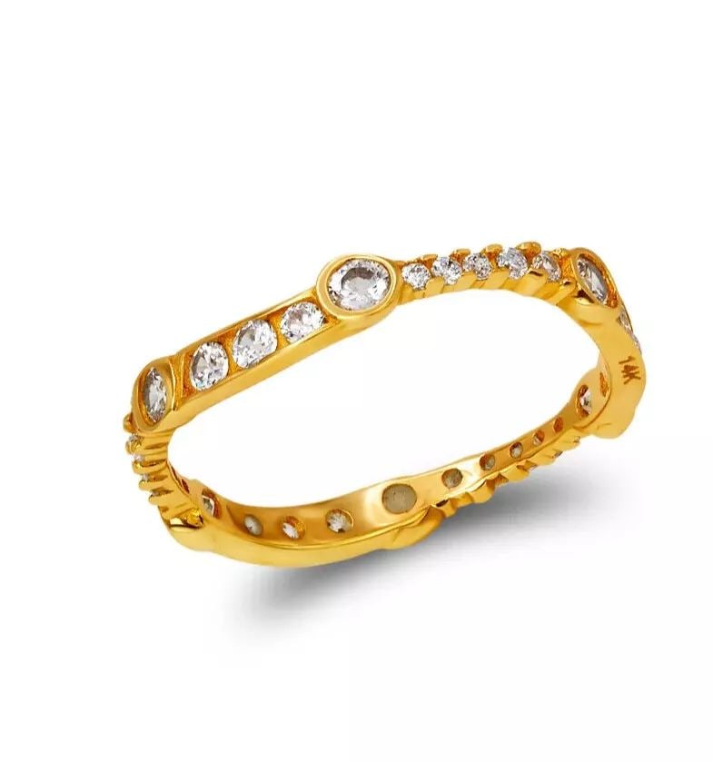 NEW 14K YELLOW GOLD LADIES FANCY CZ BAND RING (1 of 2)