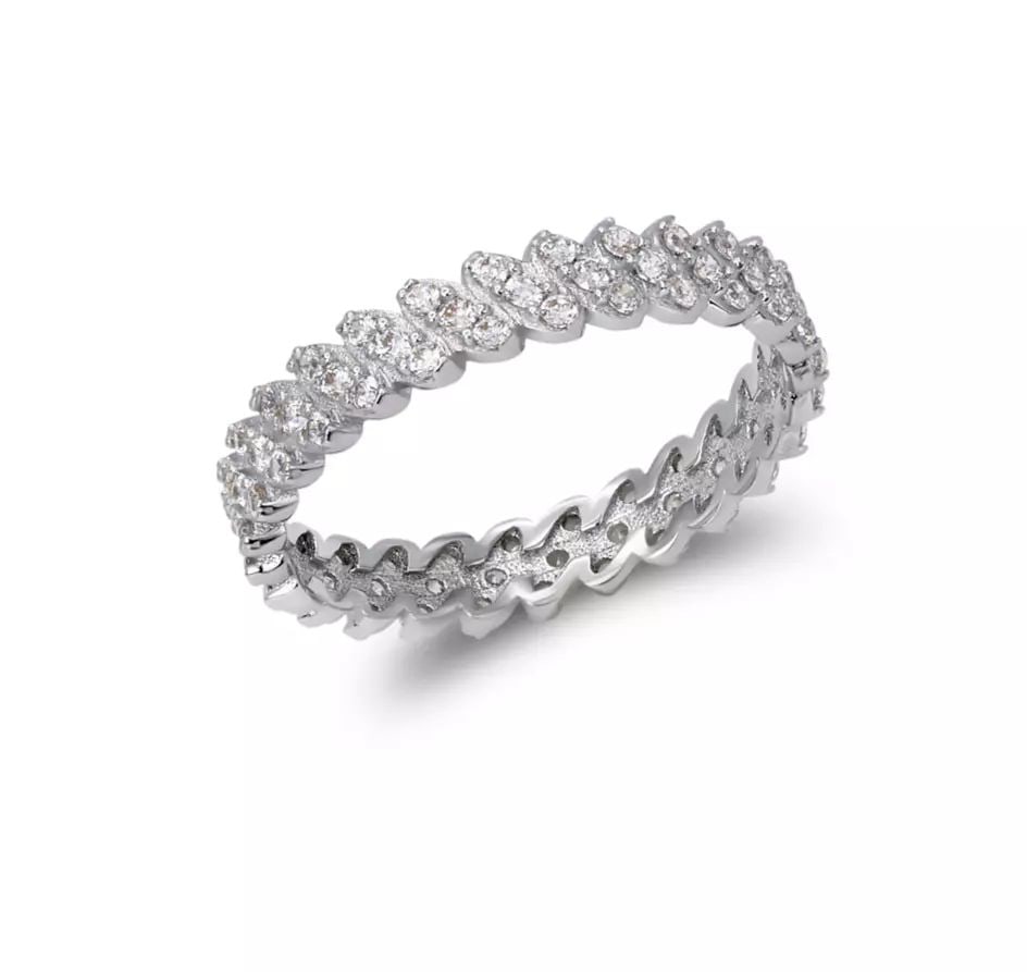 NEW 14K WHITE GOLD LADIES FANCY CZ BAND RING: NEW 14K WHITE GOLD LADIES FANCY CZ BAND RING 14K White Gold Approx. 3.5mm Band High Polished/Cubic Zirconia Available in Rose and Yellow Gold Weight: 1.6 Grams