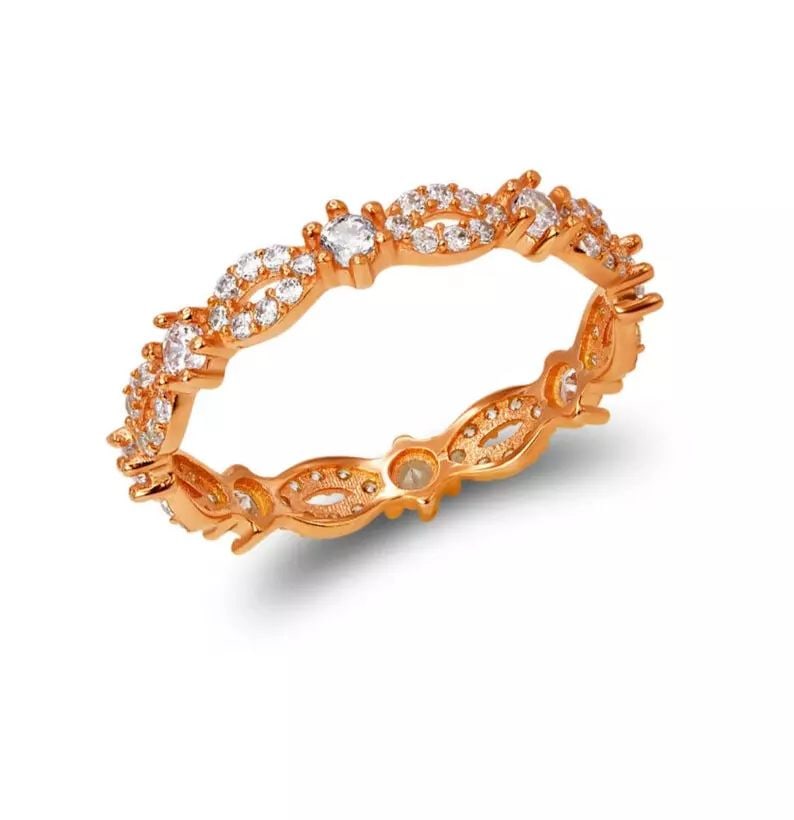 NEW 14K ROSE GOLD LADIES FANCY CZ BAND RING (1 of 2)