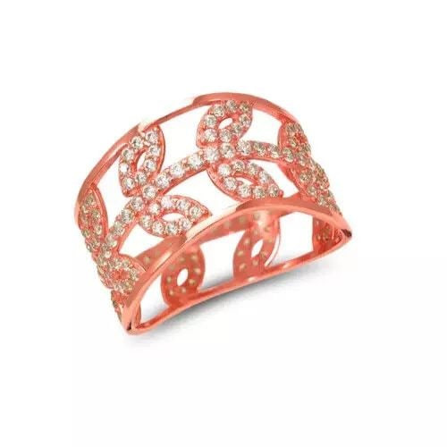 NEW 14K ROSE GOLD LADIES FANCY CZ RING: NEW 14K ROSE GOLD LADIES FANCY CZ RING 14K Rose Gold Approx. 10mm Band High Polished/Cubic Zirconia Available in Yellow and White Gold Weight: 3.4 Grams