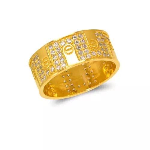 NEW 14K YELLOW GOLD LADIES FANCY CZ RING: NEW 14K YELLOW GOLD LADIES FANCY CZ RING 14K Yellow Gold Approx. 8mm Band High Polished/Cubic Zirconia Available in Rose and White Gold Weight: 4.8 Grams