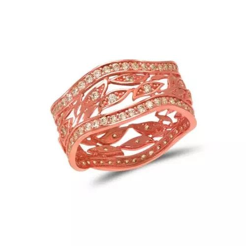 NEW 14K ROSE GOLD LADIES FANCY CZ RING: NEW 14K ROSE GOLD LADIES FANCY CZ RING 14K Rose Gold Approx. 9mm Band High Polished/Cubic Zirconia Available in Yellow and White Gold Weight: 2.9 Grams
