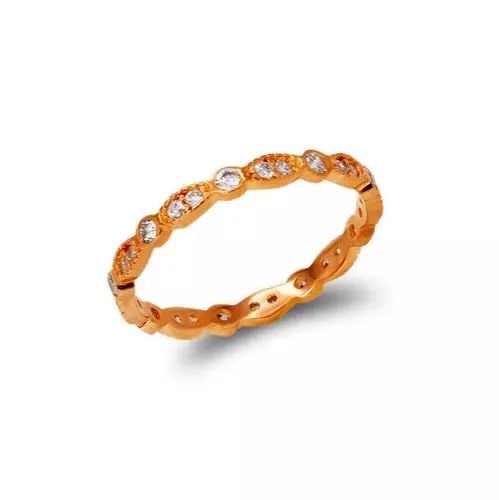 NEW 14K ROSE GOLD LADIES FANCY CZ BAND RING: NEW 14K ROSE GOLD LADIES FANCY CZ BAND RING 14K Rose Gold Approx. 2mm Band High Polished/Cubic Zirconia Available in White and Yellow Gold Weight: 1.4 Grams