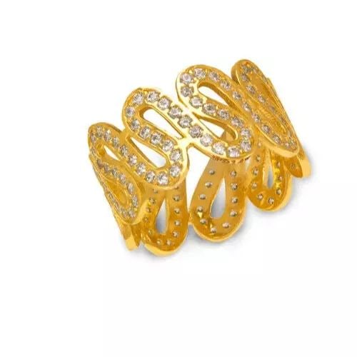 NEW 14K YELLOW GOLD LADIES FANCY CZ RING: NEW 14K YELLOW GOLD LADIES FANCY CZ RING 14K Yellow Gold Approx. 10mm Band High Polished/Cubic Zirconia Available in Rose and White Gold Weight: 3.4 Grams