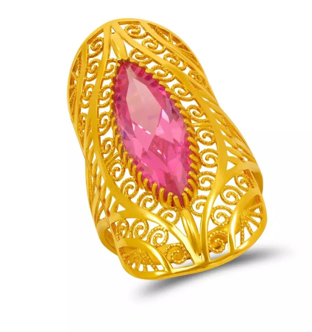 NEW 14K YELLOW GOLD HIGH POLISHED CZ FILIGREE RING: NEW 14K YELLOW GOLD HIGH POLISHED CZ FILIGREE RING 14K Yellow Gold Approx. 17x37mm Center, 2.5mm Band High Polished/Cubic Zirconia Weight: 5.3 Grams