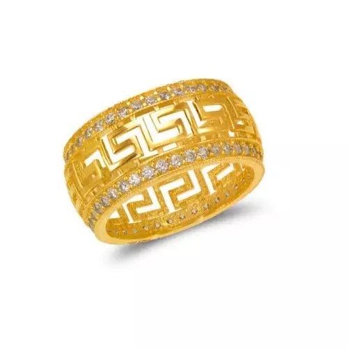 NEW 14 K YELLOW GOLD LADIES FANCY CZ RING: NEW 14 K YELLOW GOLD LADIES FANCY CZ RING 14K Yellow Gold Approx. 10mm Band High Polished/Cubic Zirconia Weight: 4.7 Grams