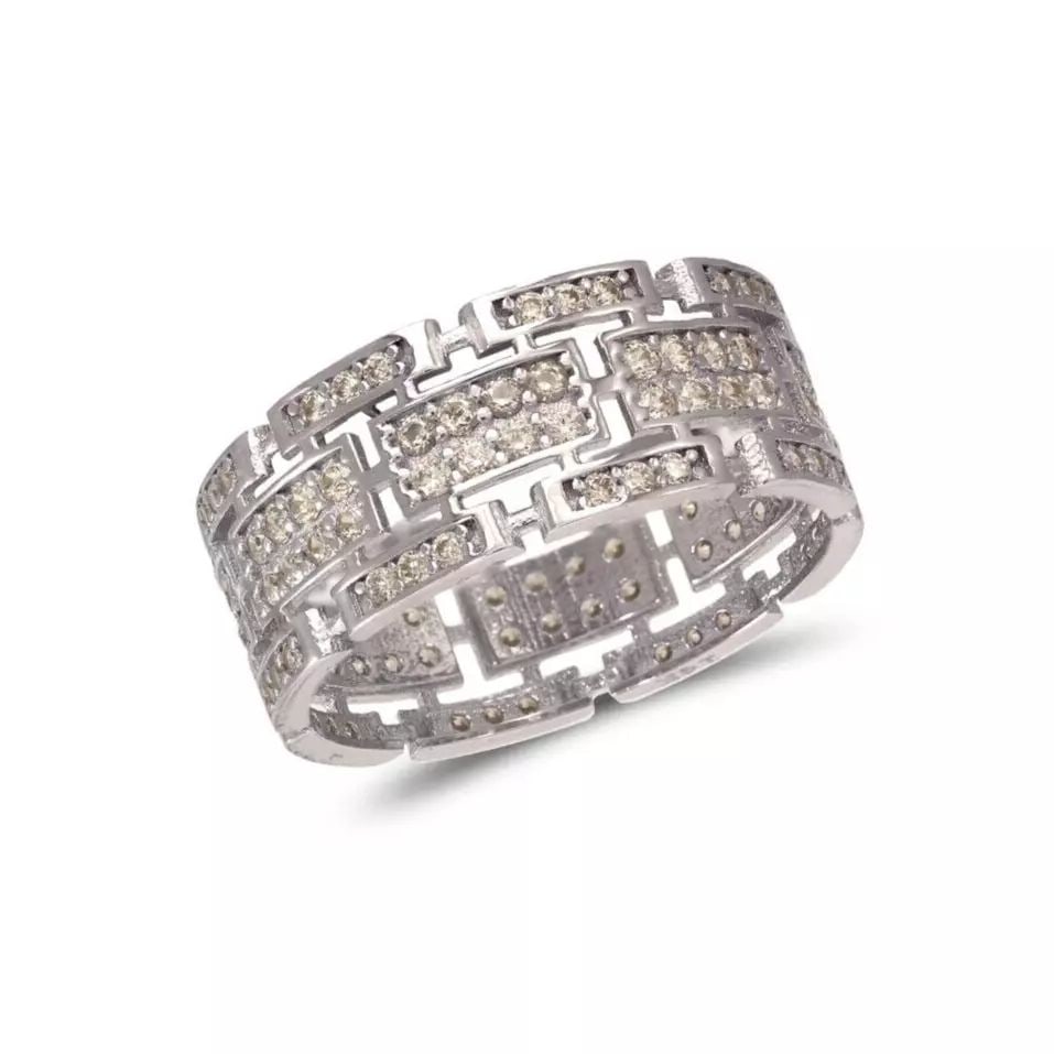 NEW 14K WHITE GOLD LADIES FANCY CZ RING: NEW 14K WHITE GOLD LADIES FANCY CZ RING 14K White Gold Approx. 8mm Band High Polished/Cubic Zirconia Available in Rose and Yellow Gold Weight: 3.2 Grams