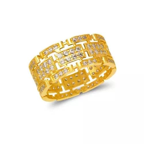 NEW 14K YELLOW GOLD LADIES FANCY CZ RING: NEW 14K YELLOW GOLD LADIES FANCY CZ RING 14K Yellow Gold Approx. 8mm Band High Polished/Cubic Zirconia Available in Rose and White Gold Weight: 2.9 Grams