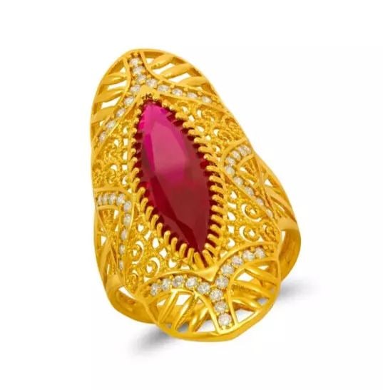 NEW 14K YELLOW GOLD HIGH POLISHED CZ FILIGREE RING: NEW 14K YELLOW GOLD HIGH POLISHED CZ FILIGREE RING 14K Yellow Gold Approx. 16.5x37.5mm Center, 2.5mm Band High Polished/Cubic Zirconia Weight: 5.8 Grams