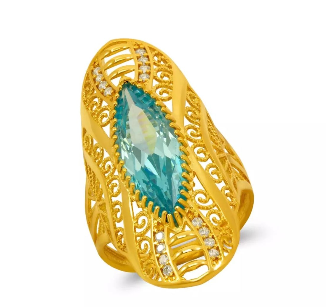 NEW 14K YELLOW GOLD HIGH POLISHED CZ FILIGREE RING (1 of 2)