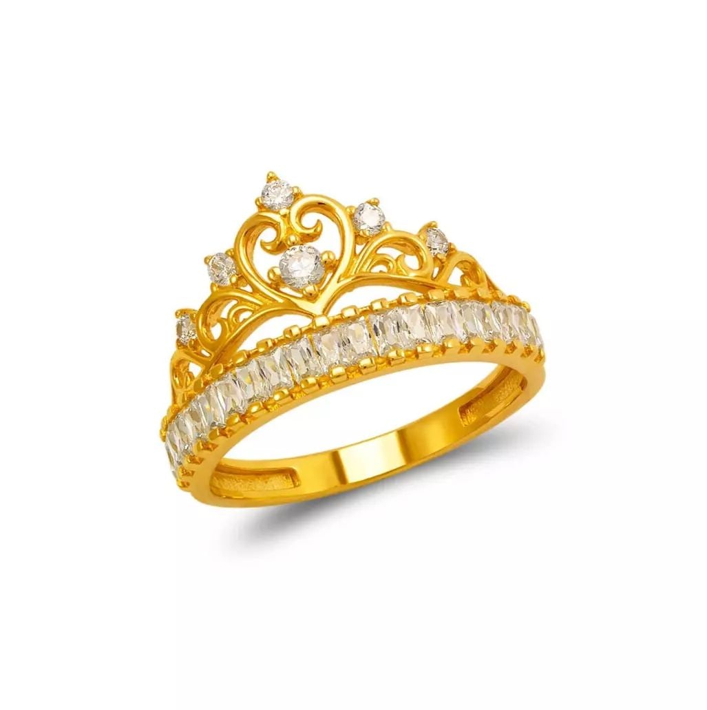 NEW 14K YELLOW GOLD FANCY TIARA CZ RING: NEW 14K YELLOW GOLD FANCY TIARA CZ RING 14K Yellow Gold Approx. 12mm Center, 2.5mm Band High Polished/Cubic Zirconia Weight: 3.0 Grams