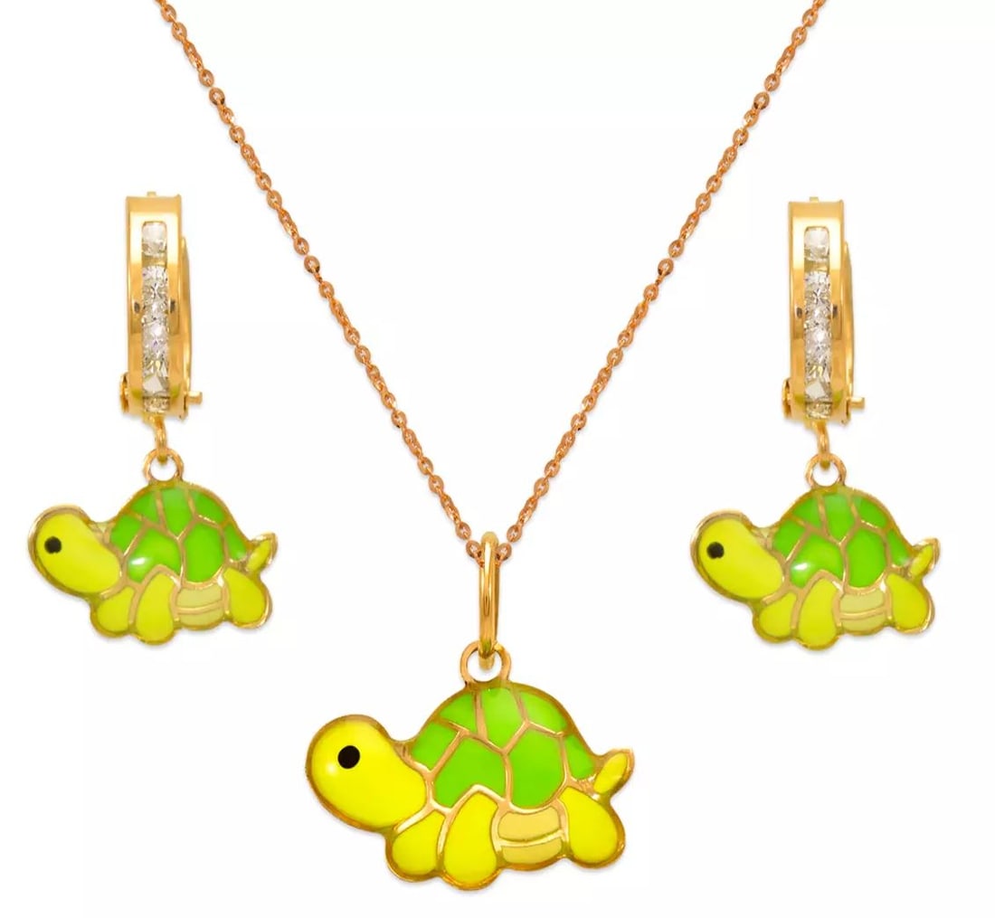 NEW 14K YELLOW GOLD TURTLE ENAMEL SET (1 of 2)