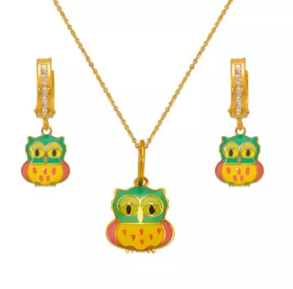 NEW 14K YELLOW GOLD OWL ENAMEL SET (1 of 2)