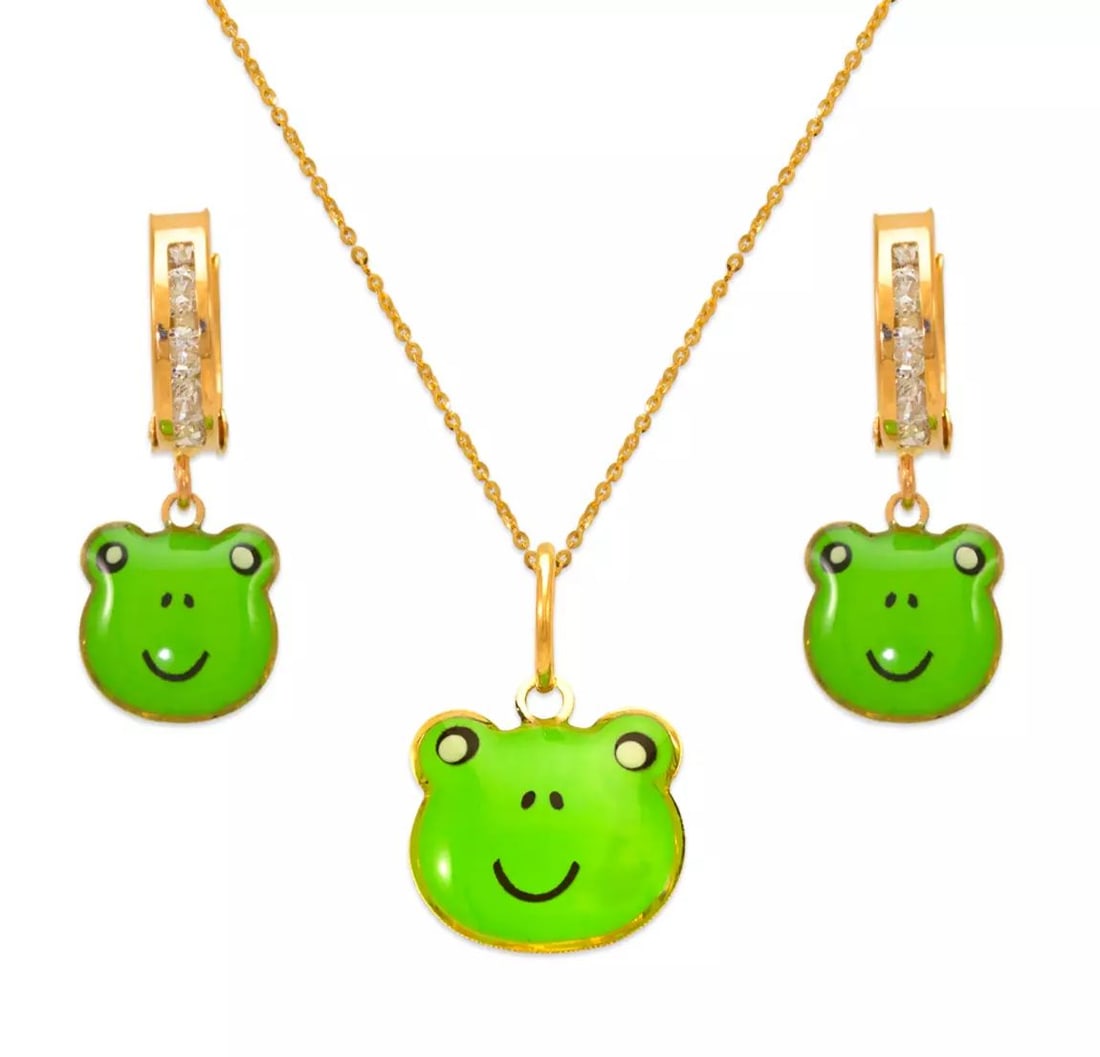 NEW 14K YELLOW GOLD FROGGIE ENAMEL SET (1 of 2)