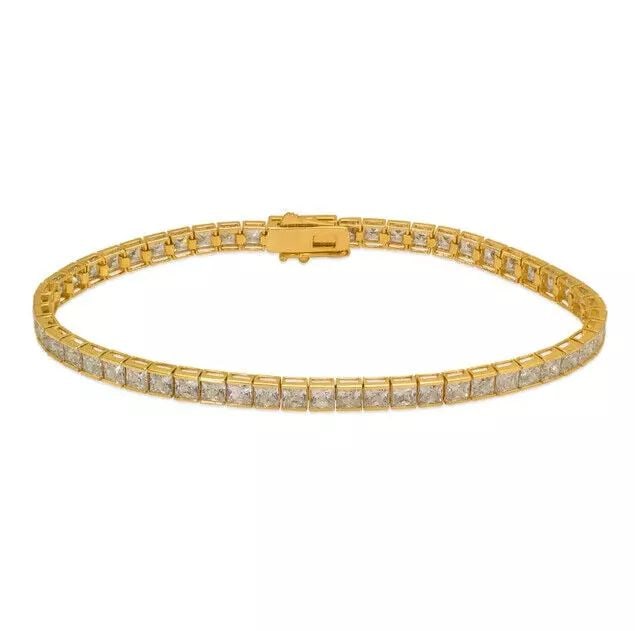 NEW 14K YELLOW GOLD CHANNEL SET TENNIS CZ BRACELET 3mm: NEW 14K YELLOW GOLD CHANNEL SET TENNIS CZ BRACELET 3mm 14K Yellow Gold Approx. 3mm Stone Cubic Zirconia Available in White Gold Box Clasp Length : 7" Inch Weight: 9.4 Grams