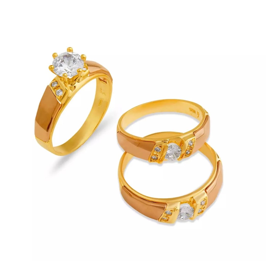 NEW 14K TRI COLOR GOLD WEDDING TRIO RING SET (1 of 2)