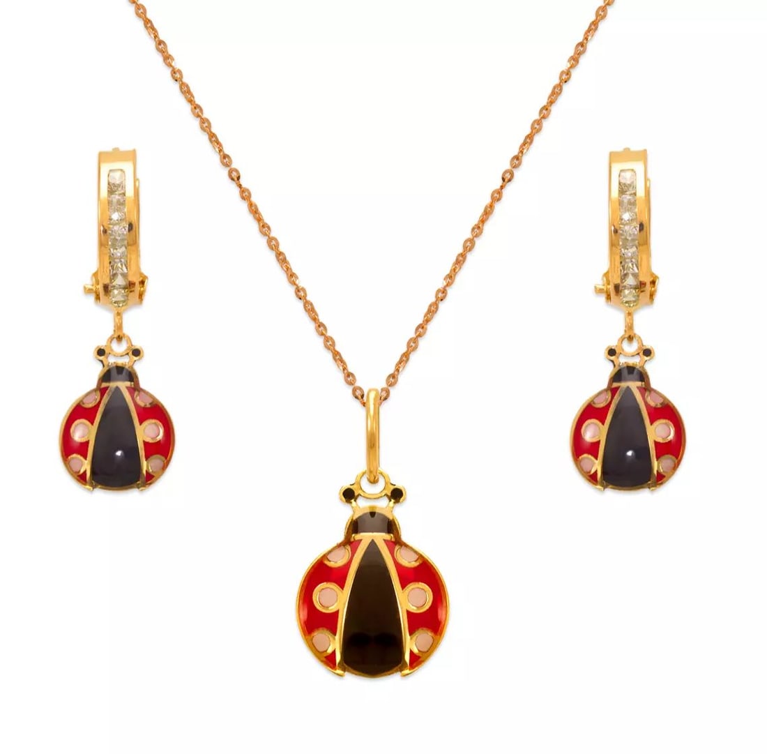 NEW 14K YELLOW GOLD LADYBUG ENAMEL SET (1 of 2)