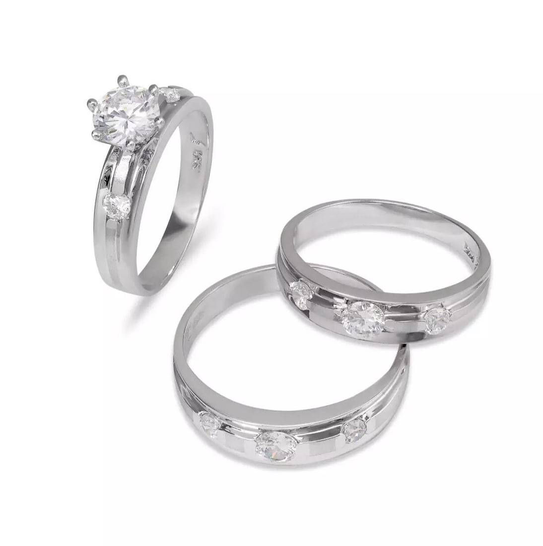 NEW 14K WHITE GOLD WEDDING TRIO RING SET (1 of 2)