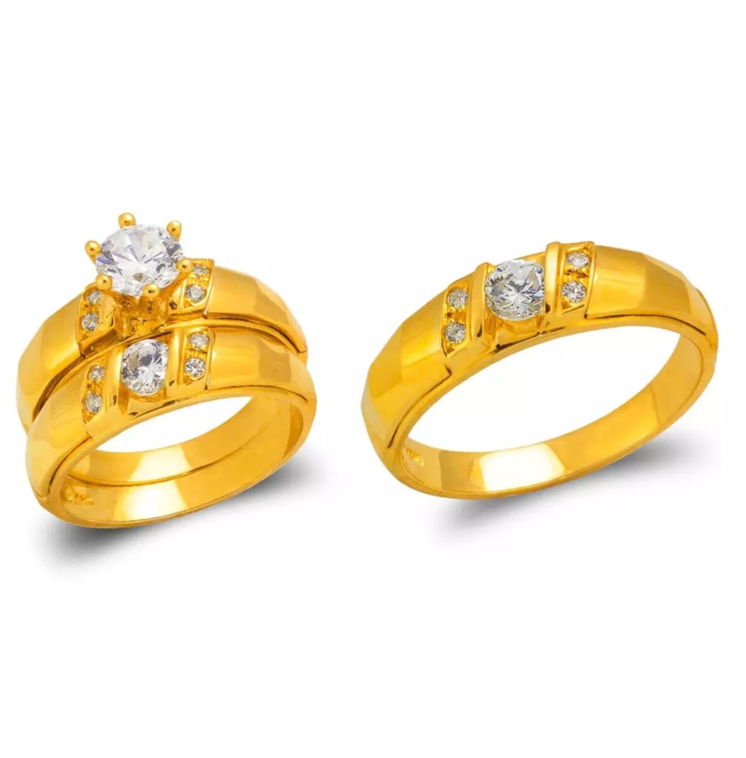 NEW 14K YELLOW GOLD WEDDING TRIO RING SET (1 of 2)