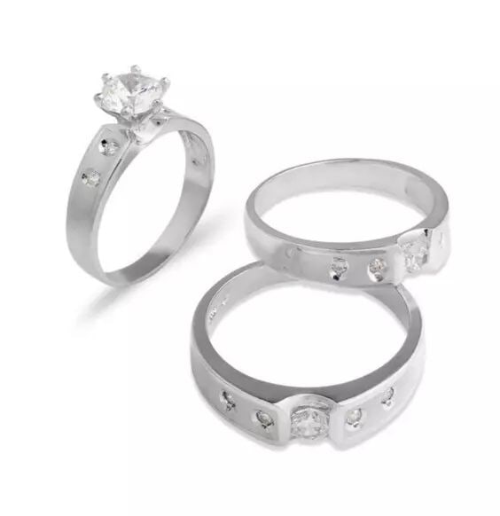NEW 14K WHITE GOLD WEDDING TRIO RING SET (1 of 2)