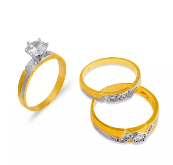 NEW 14K TWO TONE GOLD WEDDING TRIO RING SET (1 of 2)