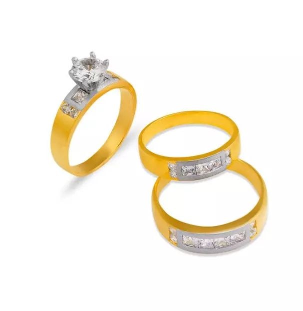NEW 14K TWO TONE GOLD WEDDING TRIO RING SET (1 of 2)