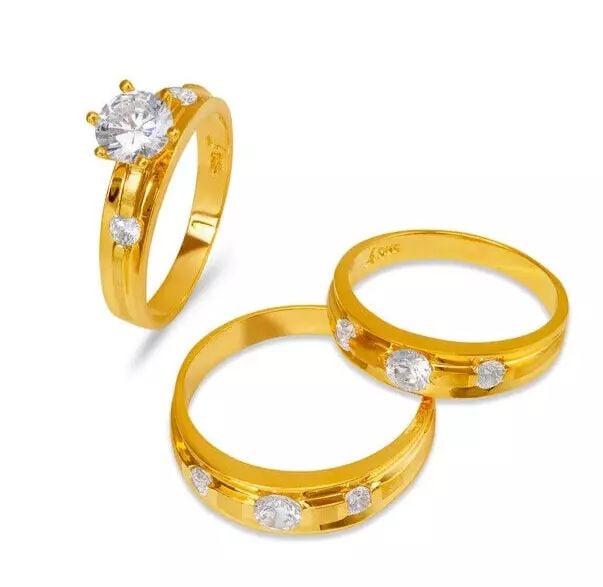 NEW 14K YELLOW GOLD WEDDING TRIO RING SET (1 of 2)