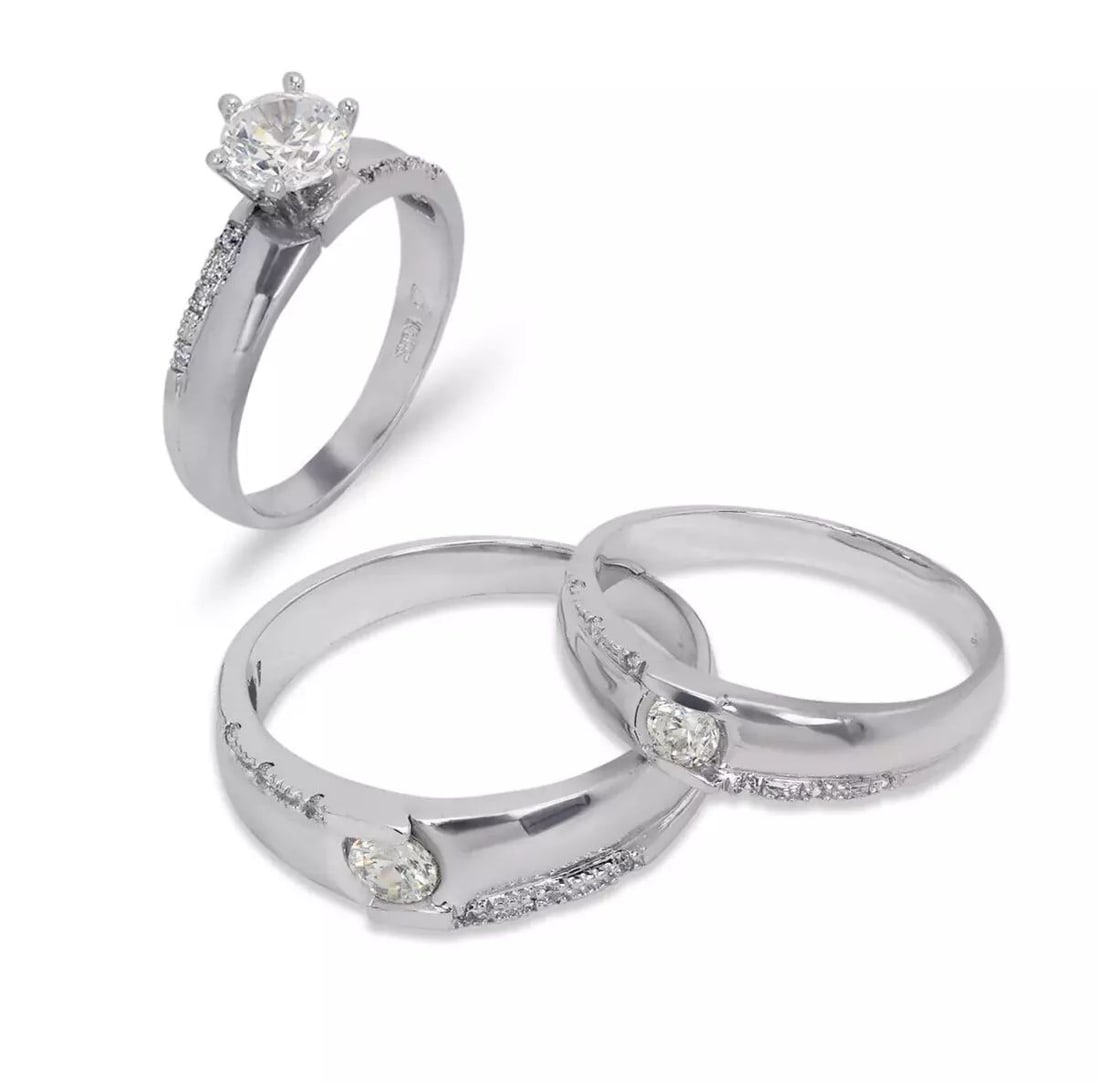 NEW 14K WHITE GOLD WEDDING TRIO RING SET (1 of 2)