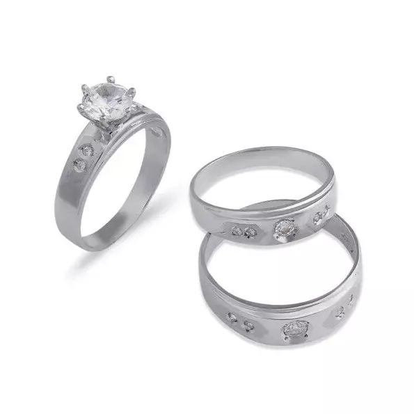 NEW 14K WHITE GOLD WEDDING TRIO RING SET (1 of 2)
