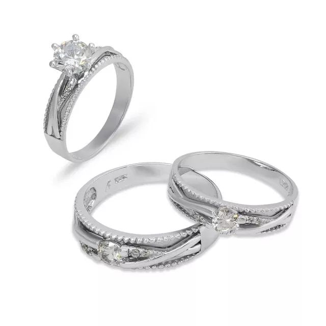 NEW 14K WHITE GOLD WEDDING TRIO RING SET (1 of 2)