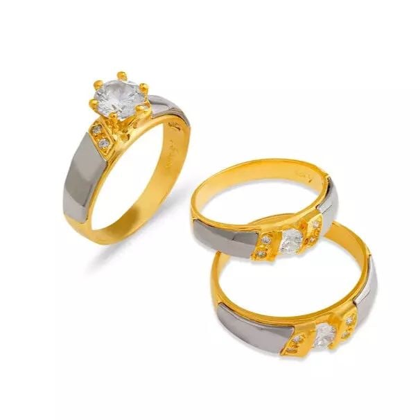 NEW 14K TWO TONE GOLD WEDDING TRIO RING SET (1 of 2)
