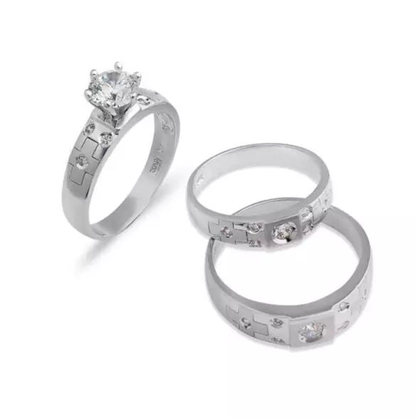 NEW 14K WHITE GOLD WEDDING TRIO RING SET (1 of 2)