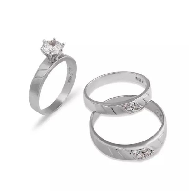 NEW 14K WHITE GOLD WEDDING TRIO RING SET (1 of 2)