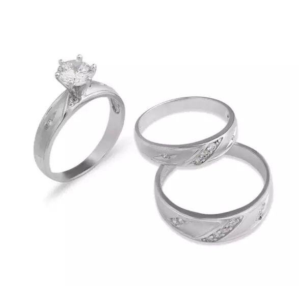 NEW 14K WHITE GOLD WEDDING TRIO RING SET (1 of 2)