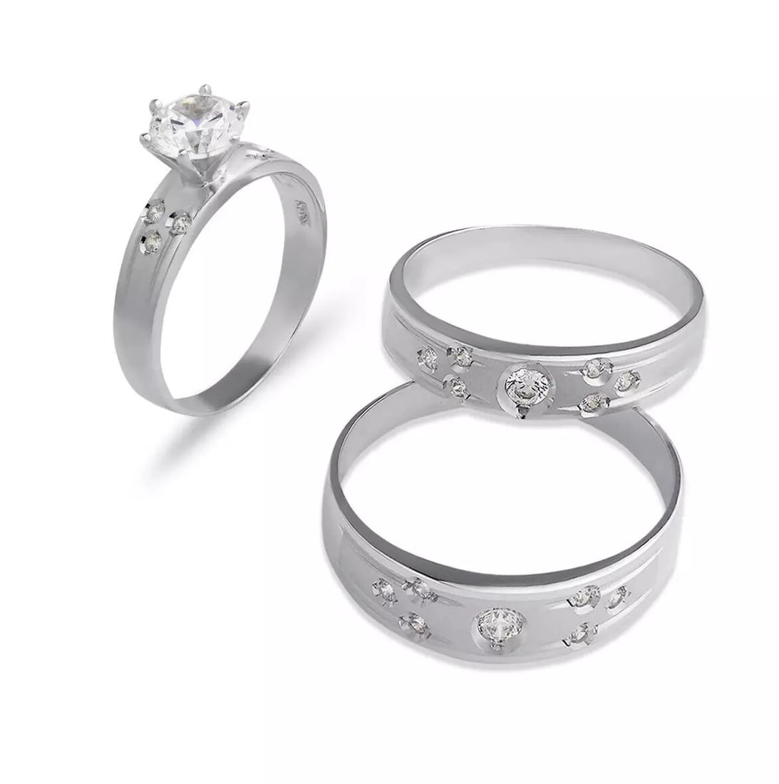 NEW 14K WHITE GOLD WEDDING TRIO RING SET (1 of 2)