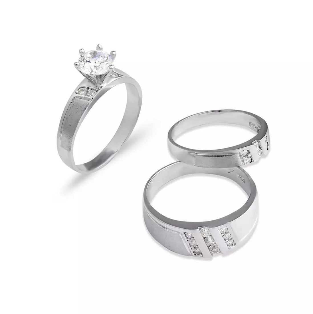 NEW 14K WHITE GOLD WEDDING TRIO RING SET (1 of 2)