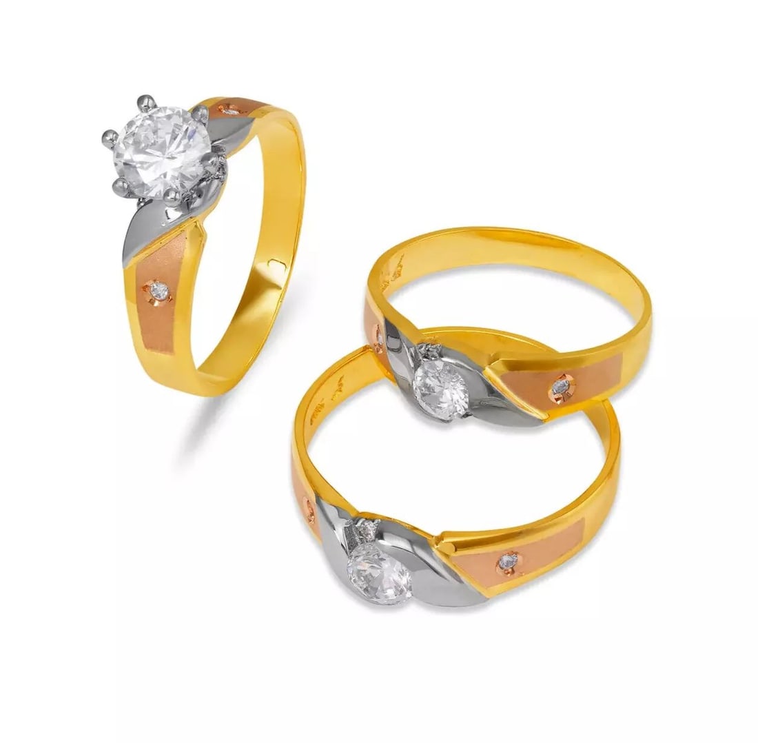 NEW 14K TRI COLOR GOLD WEDDING TRIO RING SET (1 of 2)