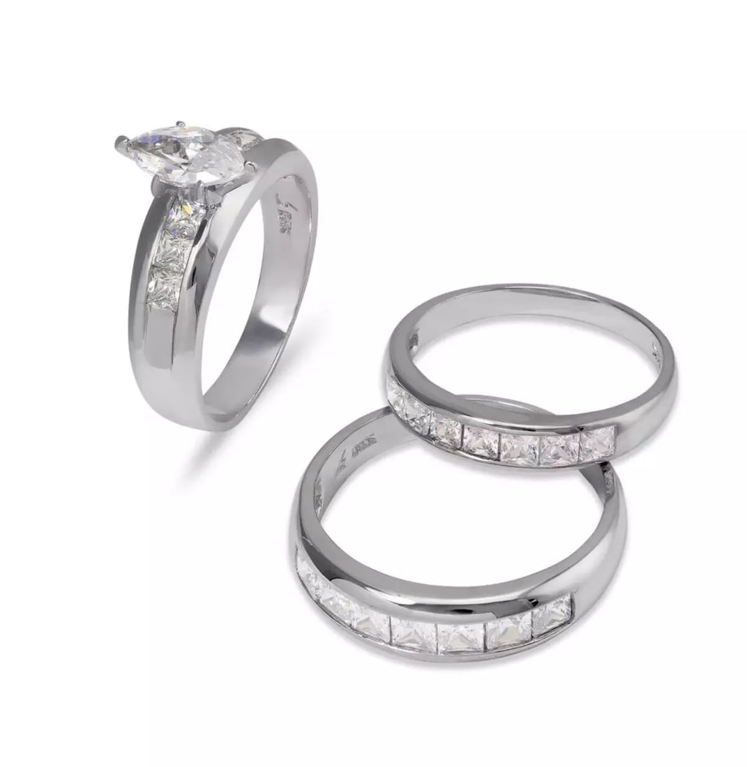 NEW 14K WHITE GOLD WEDDING TRIO RING SET (1 of 2)