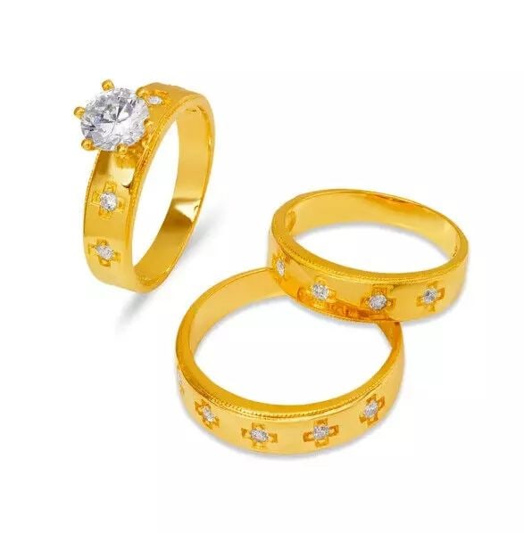 NEW 14K YELLOW GOLD WEDDING TRIO RING SET (1 of 2)