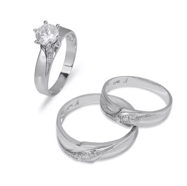 NEW 14K WHITE GOLD WEDDING TRIO RING SET (1 of 2)