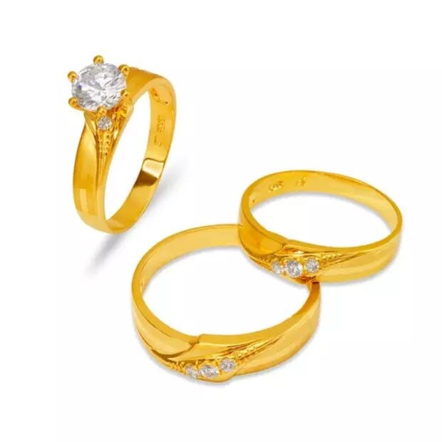 NEW 14K YELLOW GOLD WEDDING TRIO RING SET (1 of 2)