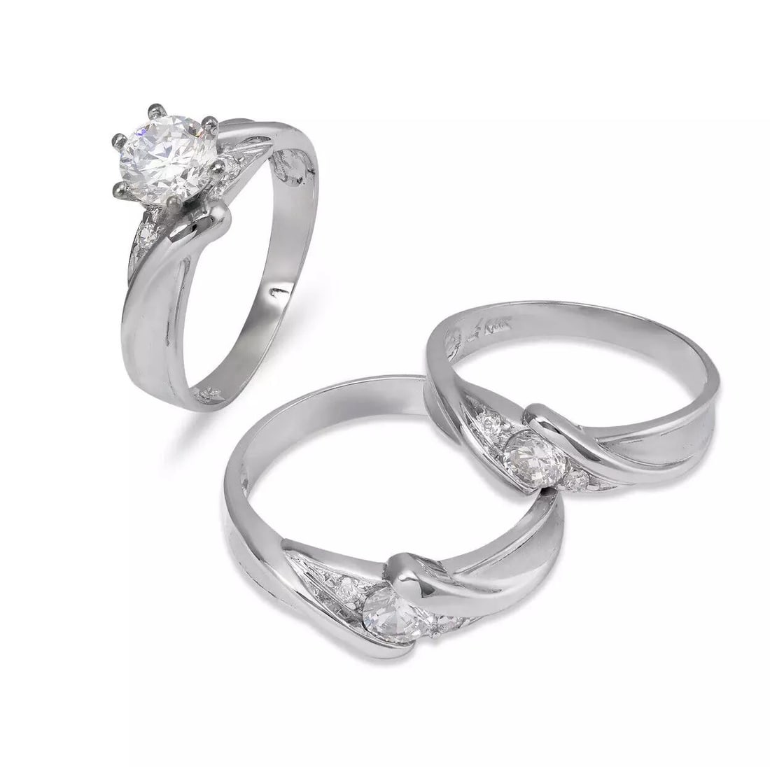 NEW 14K WHITE GOLD WEDDING TRIO RING SET (1 of 2)