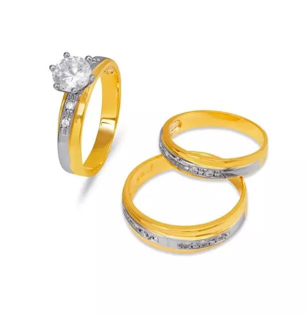 NEW 14K TWO TONE GOLD WEDDING TRIO RING SET (1 of 2)